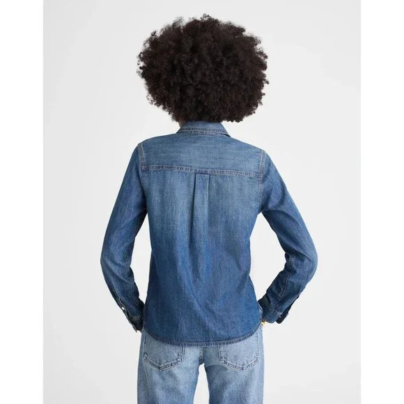 Madewell XS Tuckable Denim Shirt in Greendale Wash Cotton Button Up Blue NWT - Picture 3 of 14